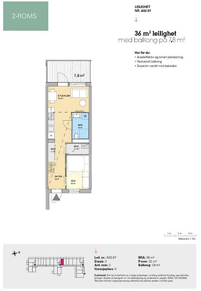 Plantegning som viser leilighet A 02-07