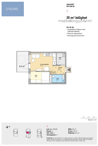 Plantegning som viser leilighet C 06-02