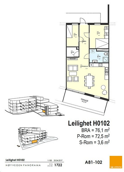 Plantegning som viser leilighet 02 - 1. ETG.