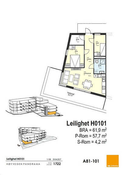 Plantegning som viser leilighet 01 - 1. ETG.