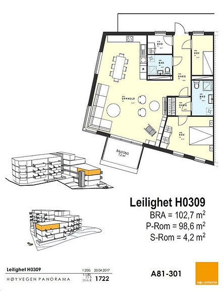 Plantegning som viser leilighet 09 - 3. ETG.