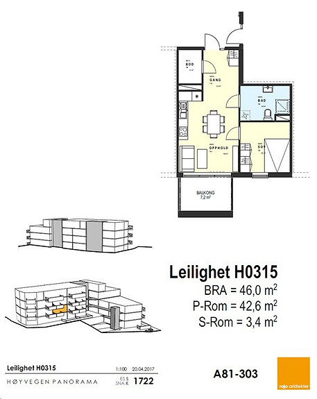 Plantegning som viser leilighet 15 - 3. ETG.