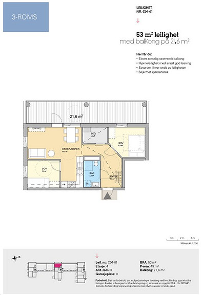 Plantegning som viser leilighet C 04-01