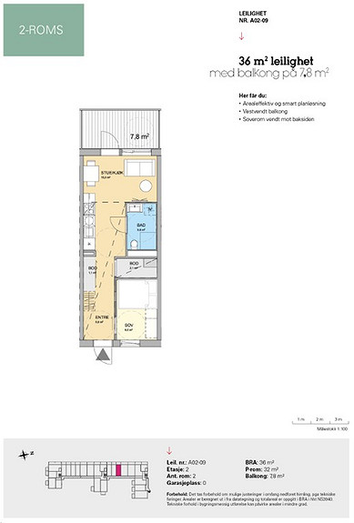 Plantegning som viser leilighet A 02-09