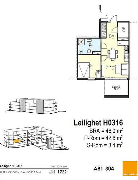 Plantegning som viser leilighet 16 - 3. ETG.