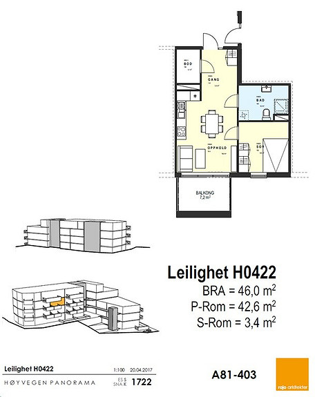 Plantegning som viser leilighet 22 - 4. ETG.