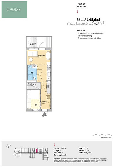 Plantegning som viser leilighet A 01-08