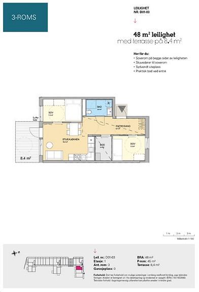 Plantegning som viser leilighet D 01-03