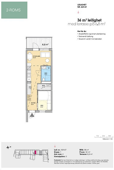 Plantegning som viser leilighet A 01-07