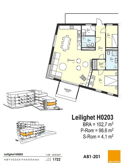 Plantegning som viser leilighet 03 - 2. ETG.