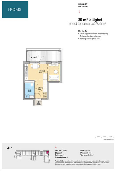 Plantegning som viser leilighet D 01-02