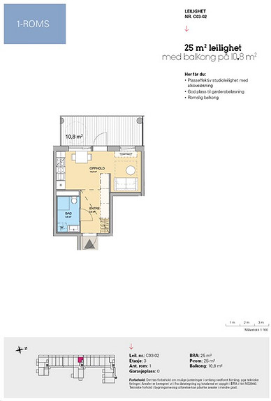 Plantegning som viser leilighet C 03-02