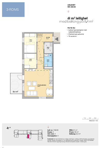 Plantegning som viser leilighet C 04-03