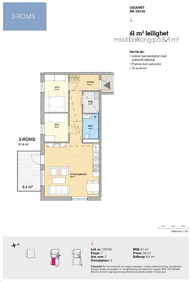 Plantegning som viser leilighet C 07-03