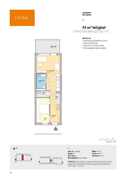 Plantegning som viser leilighet E02 - 03