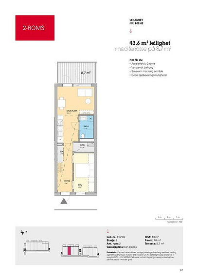 Plantegning som viser leilighet F02 - 02