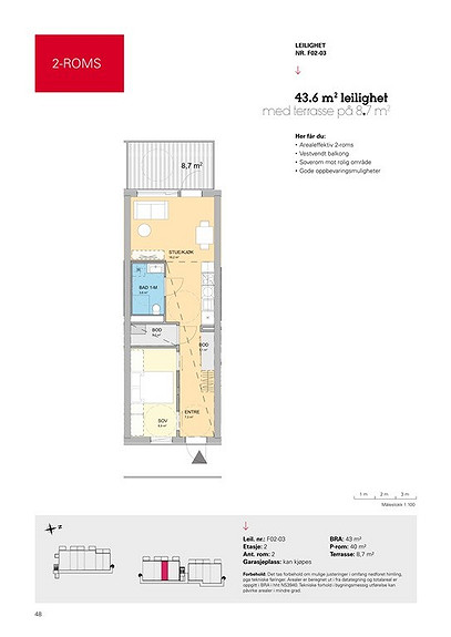 Plantegning som viser leilighet F02 - 03
