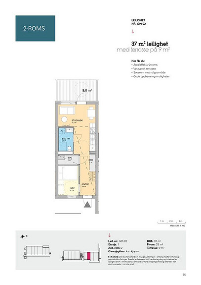 Plantegning som viser leilighet G01 - 02