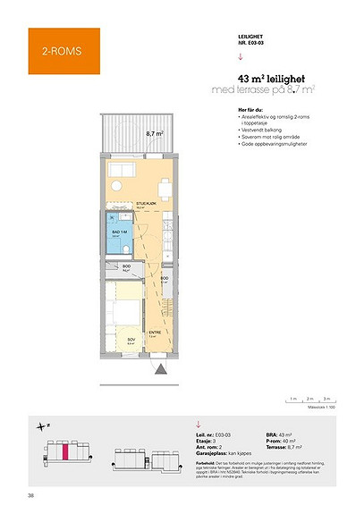 Plantegning som viser leilighet E03 - 03