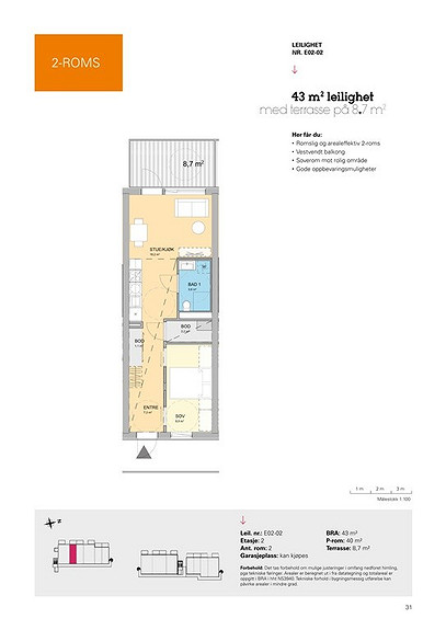 Plantegning som viser leilighet E02 - 02