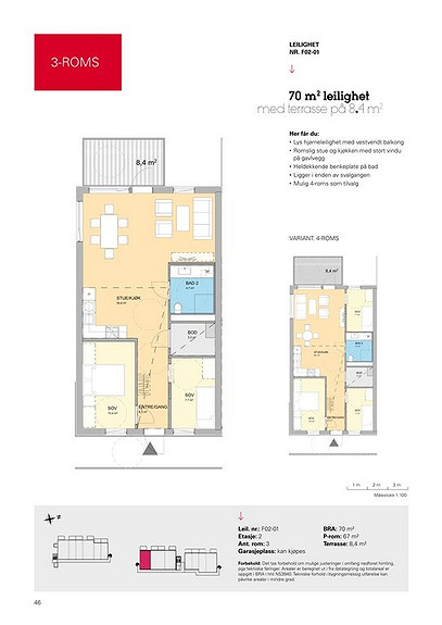 Plantegning som viser leilighet F02 - 01