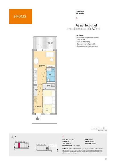 Plantegning som viser leilighet E03 - 02