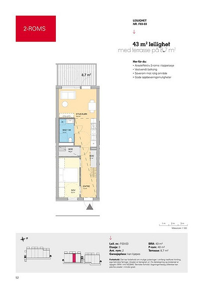 Plantegning som viser leilighet F03 - 03