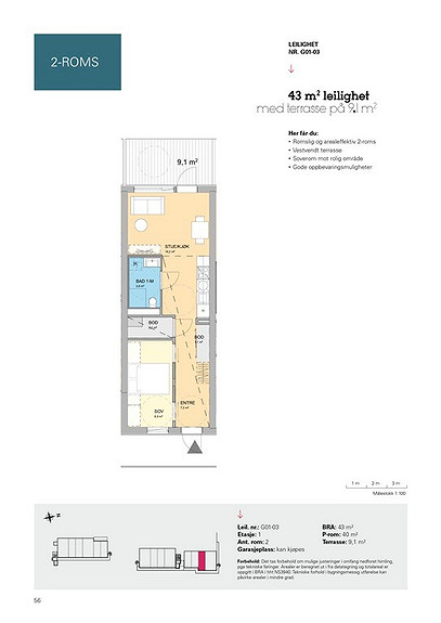Plantegning som viser leilighet G01 - 03