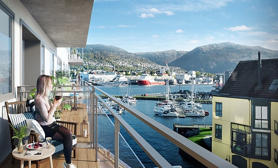 Storslagen utsikt fra leilighet 407, stor og flott terrasse