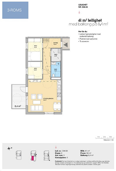 Plantegning som viser leilighet C 06-03