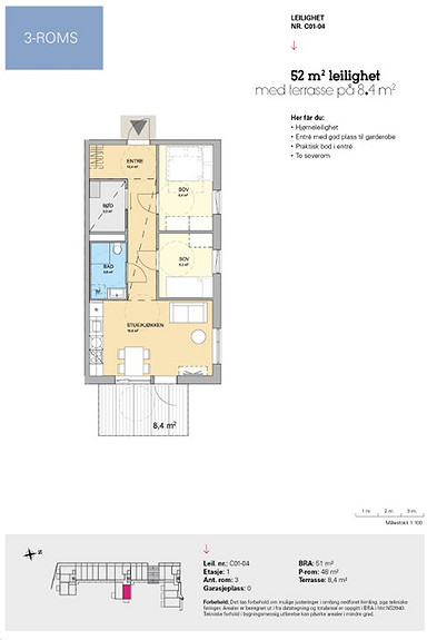 Plantegning som viser leilighet C 01-04