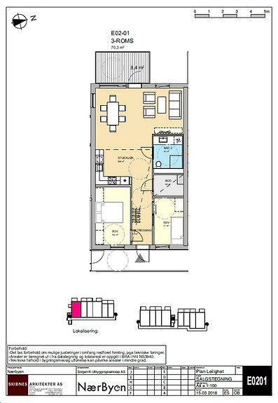Plantegning som viser leilighet E02 - 01