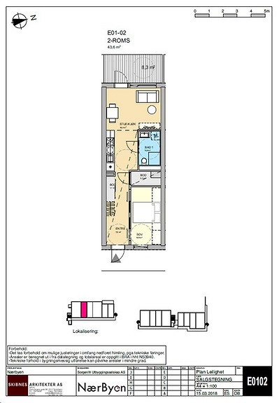 Plantegning som viser leilighet E01 - 02