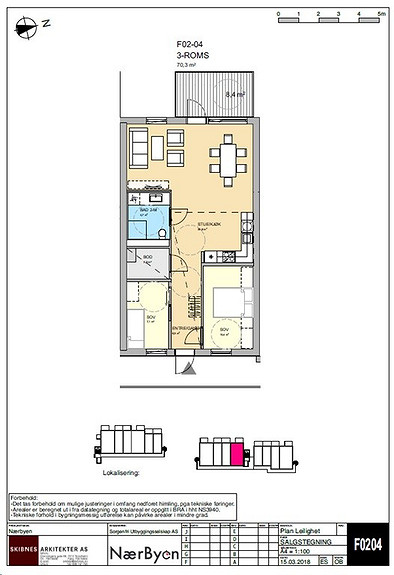 Plantegning som viser leilighet F02 - 04