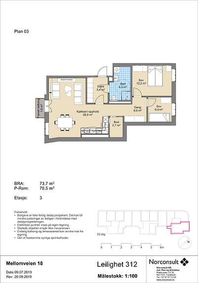 Plantegning som viser leilighet C312