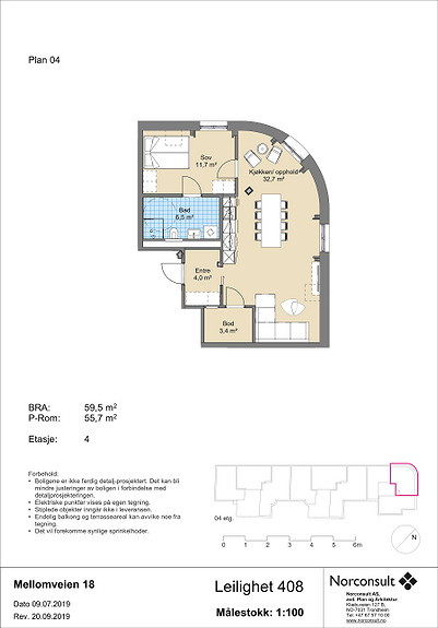 Plantegning som viser leilighet C408