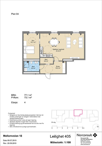 Plantegning som viser leilighet B405