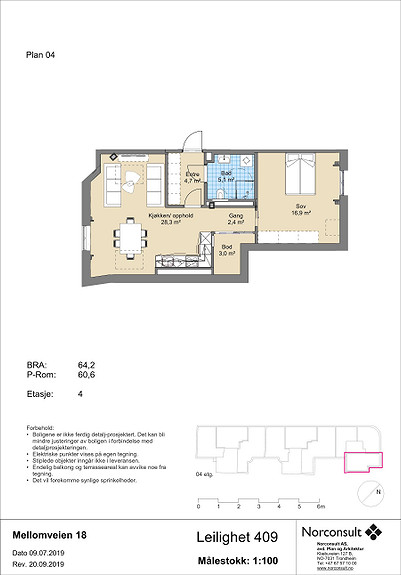 Plantegning som viser leilighet C409