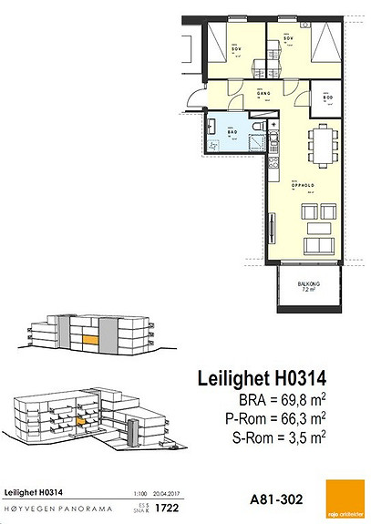 Plantegning som viser leilighet 0314 - 3. ETG.*