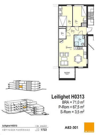 Plantegning som viser leilighet 0313 -3. ETG.*