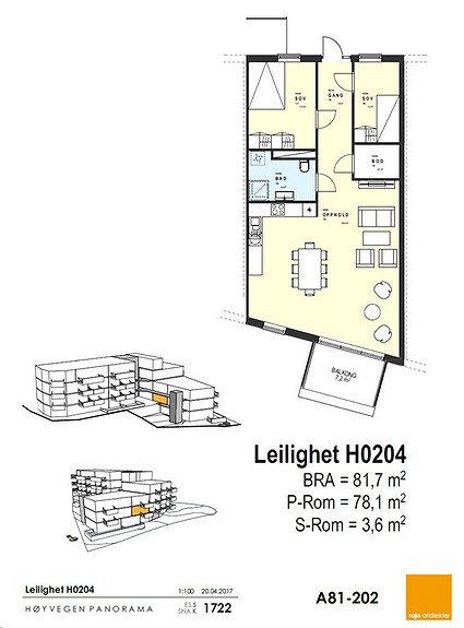 Plantegning som viser leilighet 0204 - 2. ETG. *