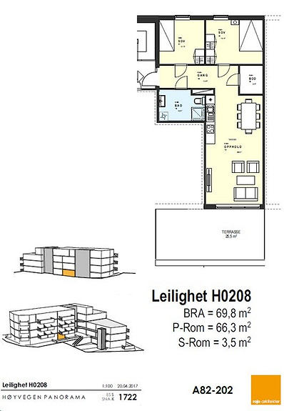 Plantegning som viser leilighet 0208 - 2. ETG.*