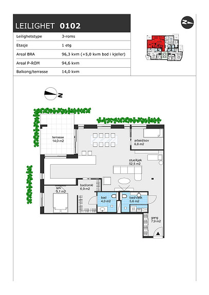 Plantegning som viser leilighet H0102