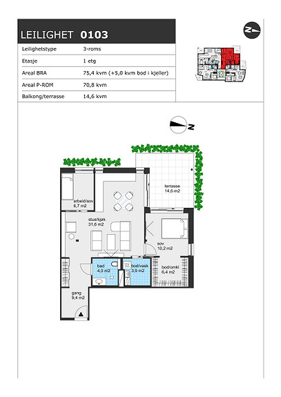 Plantegning som viser leilighet H0103