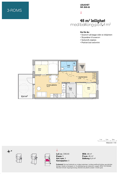 Plantegning som viser leilighet D 05-03