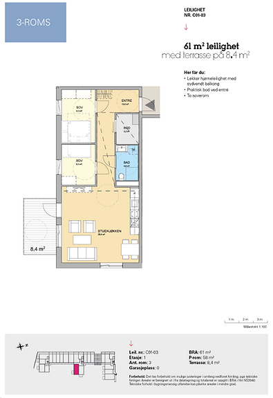 Plantegning som viser leilighet C 01-03