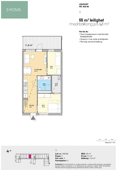 Plantegning som viser leilighet A 02-06