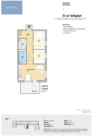 Plantegning som viser leilighet C 03-04
