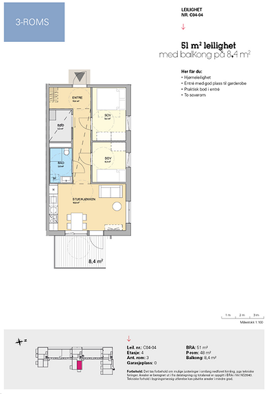 Plantegning som viser leilighet C 04-04