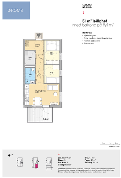 Plantegning som viser leilighet C 05-04